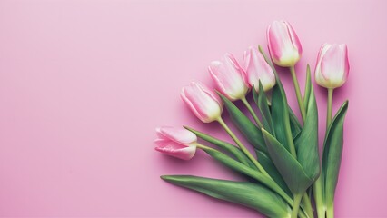 StockImage Flat lay of pink tulips, perfect for Mothers Day