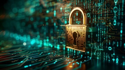 Pixelated background with binary code surroundings. Internet security immersive interface safety per