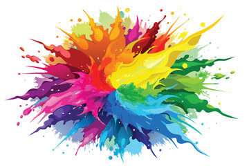 Vibrant rainbow hues burst forth in a dynamic holi paint powder explosion vector, set against a clean panoramic backdrop - obrazy, fototapety, plakaty