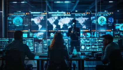 Fotobehang Incident Response and Cybersecurity Operations, incident response and cybersecurity operations with an image showing security teams coordinating response efforts during a cyber attack, AI © mh.desing