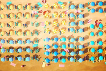 Fototapeta premium Vibrant Aerial View of a Crowded Beach with Colorful Umbrellas and Sunbathers