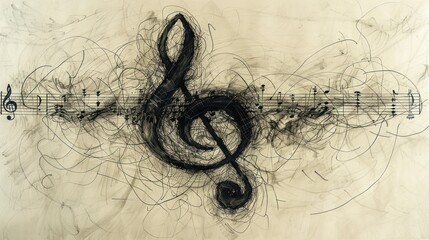 Hand-drawn music note formed by single, unbroken line - obrazy, fototapety, plakaty
