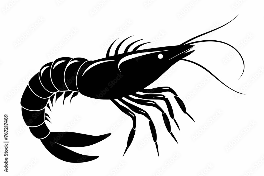 Wall mural shrimp-silhouette-vector-white-background.