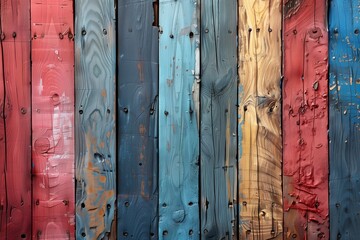 Blue-red paint vintage oak plywood background - obrazy, fototapety, plakaty