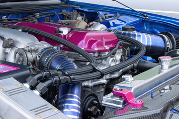 detail of a high performance race engine on a car