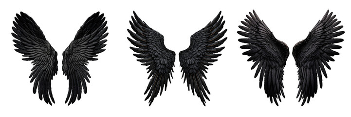 Collection of black angle wings isolated on transparent or white background