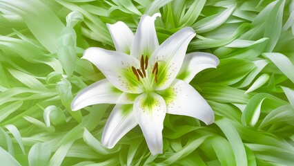 Subject White background with light green floral abstract, lily flower petals