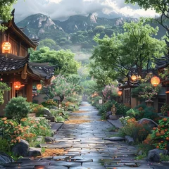 Rolgordijnen Miniature landscape of traditional Chinese ancient architecture, tilt-shift photography © 9991