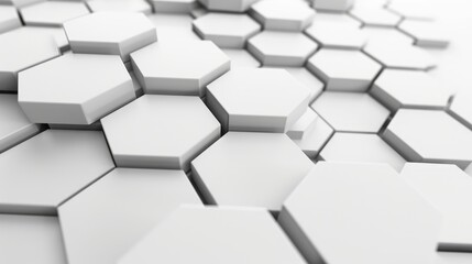 Hexagonal Shapes Background. White Surface with 3D Rendering of Hexagonal Elements. Perfect Copy Space for Modern Technology Innovation