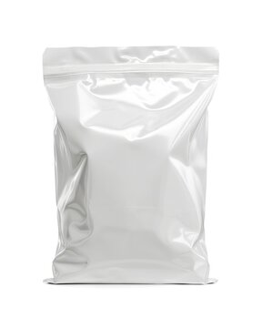 Isolated White Plastic Bag Template For Snack Packaging Design On White Background