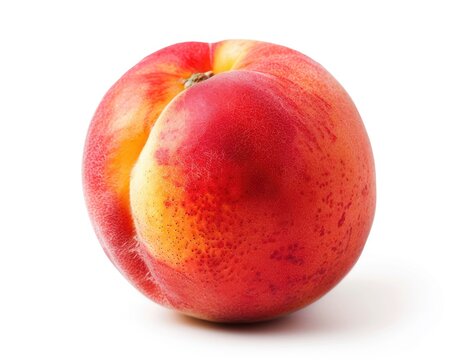 Isolated Whole Nectarine on White Background. Red Juicy Peach Fruit Individually Photographed in Close Up