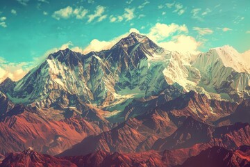 Retro Himalaya Mountains Instagram Filter with Hipster Vibes and Abstract Background - obrazy, fototapety, plakaty