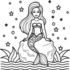 Mermaid coloring pages for coloring book. Mermaid outline vector