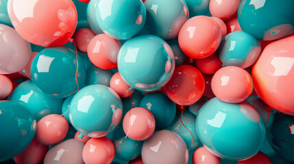 Transparent and blue balloons create a delightful backdrop, reflecting light and the surrounding balloons. - obrazy, fototapety, plakaty