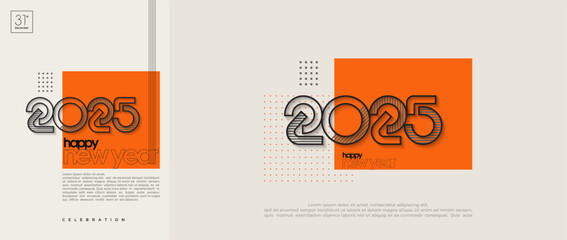 Happy new year 2025 with a retro classic look. Premium designs for backgrounds, covers and poster designs.