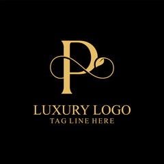 Premium Monogram Letter P Initials Logo.  Symbol Icon Vector Design. Luxury Leaf Logotype.