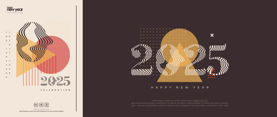 Classic Design Happy New Year 2025. With unique numbers and classic. Latest Modern Line Art Design Happy New Year 2025.