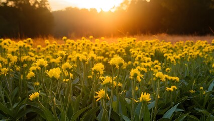 Obraz premium Sunset flowers create picturesque nature background for website banners