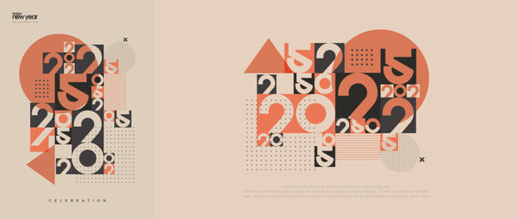 Happy New Year 2025 Pattern Classic Retro Color. Premium Design for New Year celebrations 2025. Design for posters, banners, backgrounds and invitations.