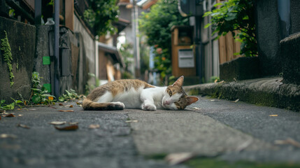 日本の路地の野良猫 - obrazy, fototapety, plakaty