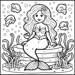 Mermaid coloring pages for coloring book. Mermaid outline vector
