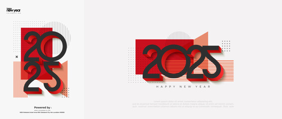 Happy New Year Design Vector Background 2025. With modern and unique numbers in black. With a combination of black and brave red.