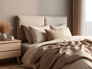 Cozy bed with brown color tone design