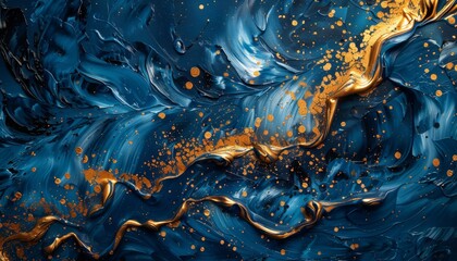 Generate abstract oil painting in blue and gold. oil paint, thick oil paint.