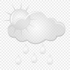 Transparent cloud with rain drops and sun. Flat design style. For the design of your website, logo, application. Vector illustration