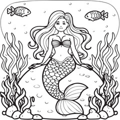 Mermaid coloring pages for coloring book. Mermaid outline vector