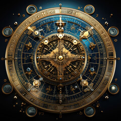 Fototapeta na wymiar Zodiac circle, galactic representation of the zodiac as an interpretation of the horoscope. Astrological background, futuristic transverse horoscope.Natal chart. Astrology