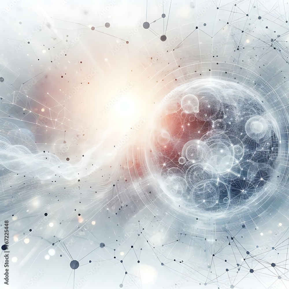 Wall mural abstract white background with network nodes and globe social media post background