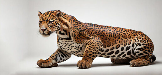 A female leopard, Panthera pardus, yawns and stretches lying on a rockClose-up of leopard looking away while sitting on field generative by ai..