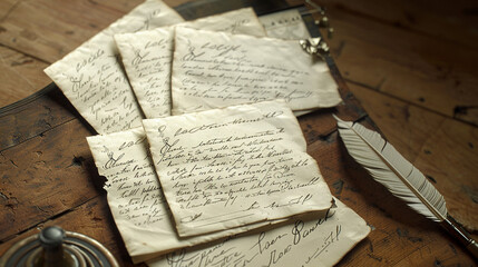 Vintage Handwritten Love Letters with Quill and Ink