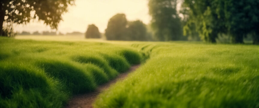 Tranquillità Matutina- Percorso Panoramico in un Campo di Erba Verde al Mattino