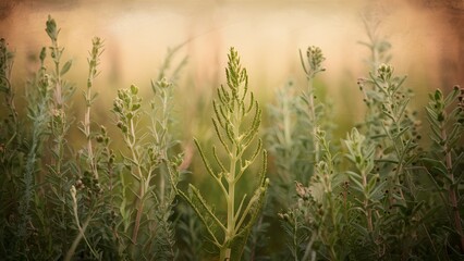Vintage background sets the scene for macro shot of meadow herbs
