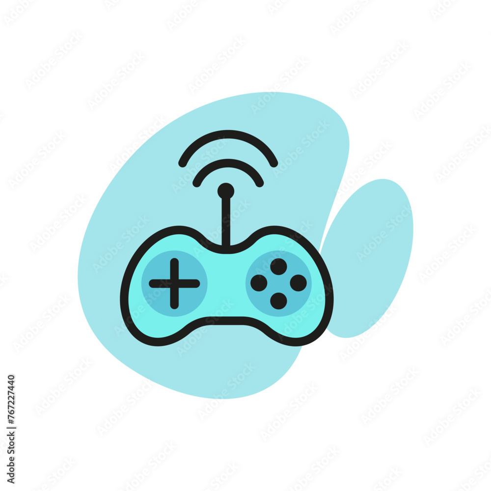 Poster icon of game controller. joystick wireless connection, gamepad. wireless technology concept. can be 