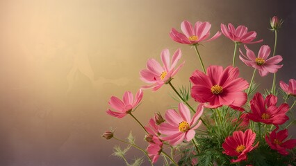 Vintage color tone backdrop with beautiful pink red cosmos flowers