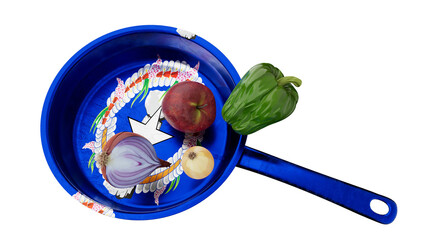 Exquisite Micronesian Flavors: Fresh Produce on Frying Pan with FSM Flag Design - obrazy, fototapety, plakaty