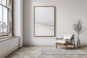 Fototapeta premium Contemporary Room Interior with Frame and Chair Mockup