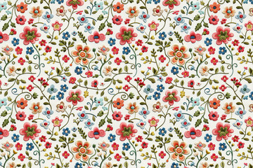 Romantic Floral Embroidery. Seamless Pattern. Fabric Printing. Scrapbooking. Arts and Crafts. Background image. Created with Generative AI technology.