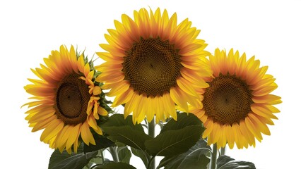 Obraz premium Vivid sunflowers pop against pure white background in isolation