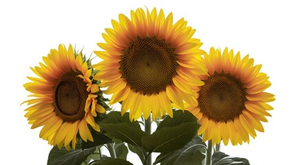 Vivid sunflowers pop against pure white background in isolation