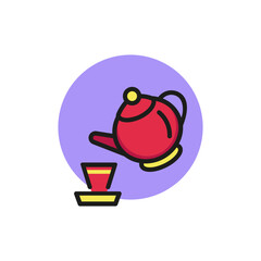 Icon of tea pot and cup. Kettle, dish, teapot. Teatime concept. Can be used for topics like hot beverages, breakfast, cafe.