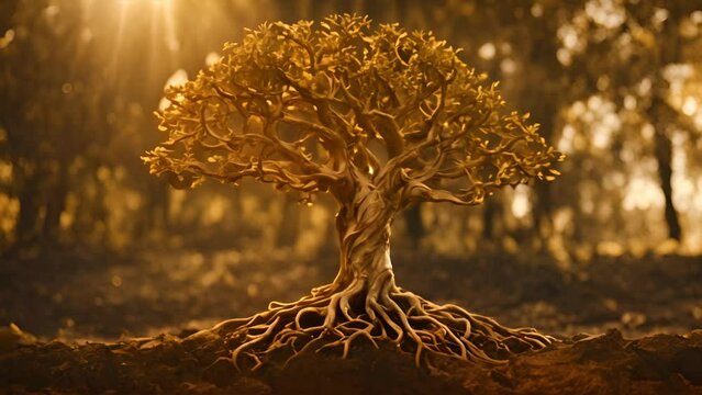 golden tree of life with roots. afterlife tree concept
