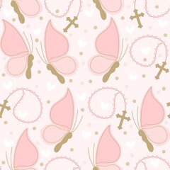 seamless pattern with butterflies and prayer beads