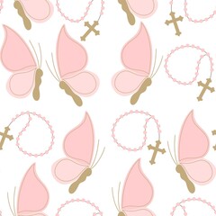 seamless pattern with butterfly and rosary