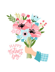 Hand holding bouquet vector illustration - 767231453