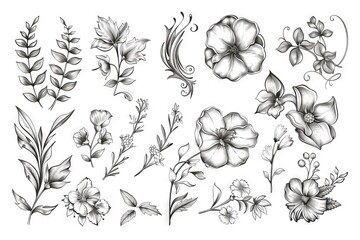 Hand-drawn floral frames, corners, dividers, calligraphic lines, borders, and swirls, vintage style illustration - obrazy, fototapety, plakaty