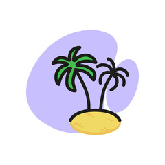 Icon of two palms and island. Beach, tropics, coast. Vacation concept. Can be used for topics like travel, nature, summer.